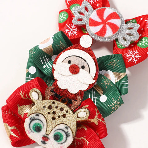 4pcs New Christmas Hair Bow Clips for Baby Girls DIY Glitter X'mas Santa Elk Bowknot Hairpin Cute Kid Headwear Hair Accessories