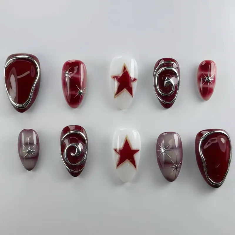 24pcs Gradient Pink Almond False Nail Tips Wearable Cat's Eye Smudge Design Nails Set Press on Sweet Butterfly Flower Fake Nails