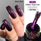 MEET ACROSS 7ml Sparkly Glitter Top Coat Gold Foil Effect Nail Art Gel Nail Polish Soak Off Semi Permanent Varnish For Nails DIY