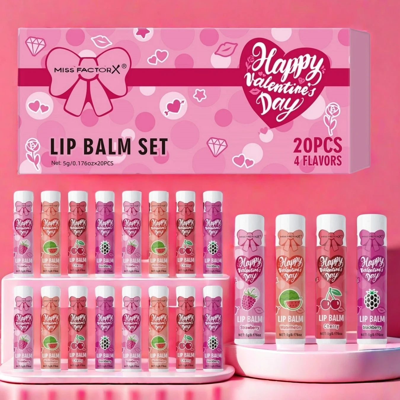 20PCS/Box Luxury Gift Set Lip Balm Set Hydrating and Glossy For Dry Lips Valentine's Day Gifts Women's