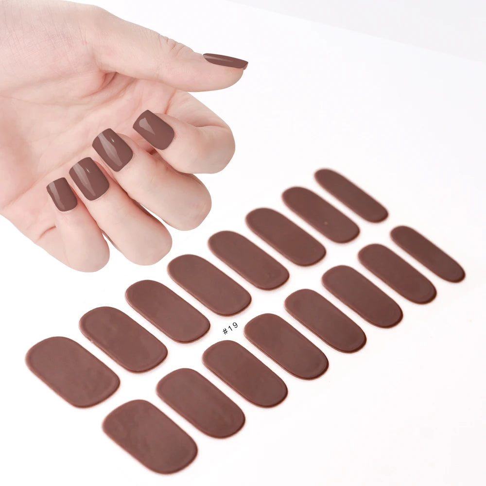 16Tips French Black Semi-Cured Nail Stickers With Glitter Long-Lasting UV Gel Nail Polish Wraps Full Cover Nail Art Decals Patch