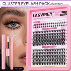 Lasvirey DIY Lashes Kit Fluffy Lash Clusters Kit Mixed Individual Eyelashes with Bottom Lashes Extension Cluster Lashes Makeup
