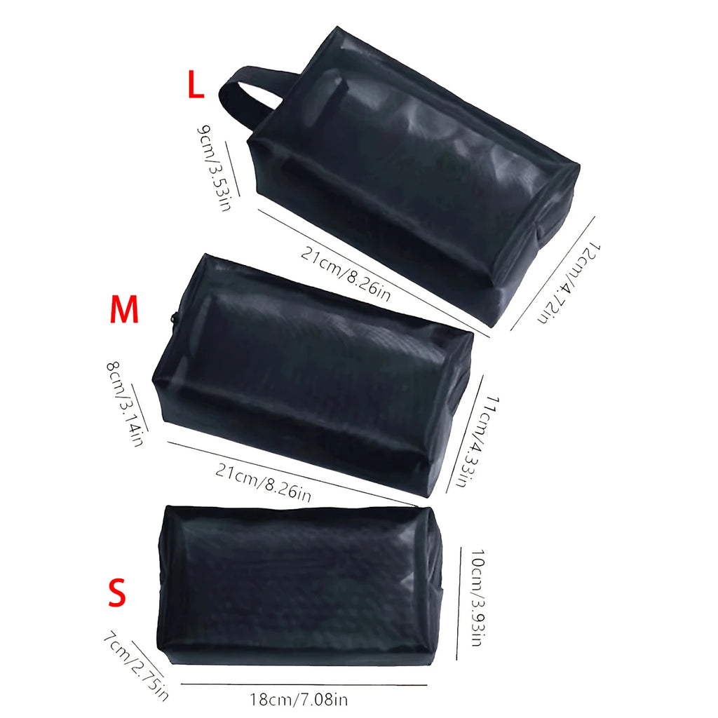 1PC Travel Black Mesh Cosmetic Bag Zipper Makeup Bag For Women Wash Toiletry Bag Makeup Organizer Portable Storage Pouch