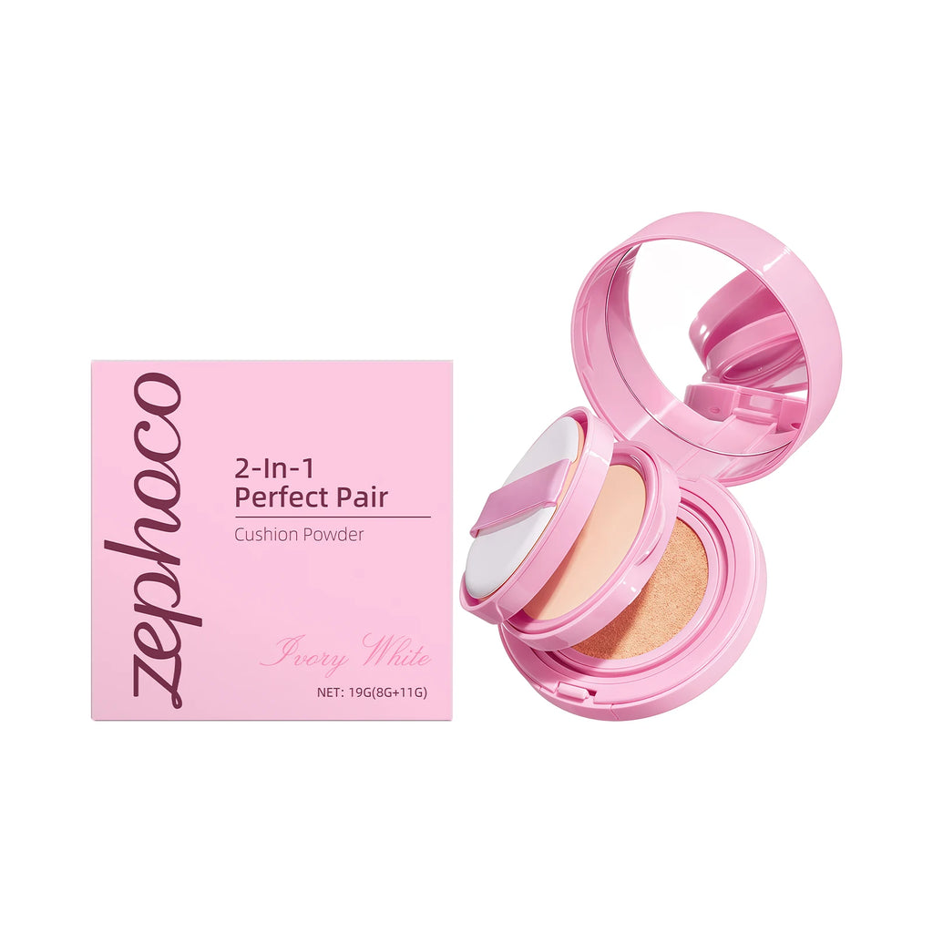 Zephoco 2 in 1 Pressed Powder Cushion Foundation Oil Control Matte Loose Setting Powder Deep Hydration Face Cushion Foundation