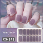 Pink Glitter Design Baking-free Nail Stickers French Style Solid Color Adhesive Full Cover Nail Strip Slider DIY Manicure Decals
