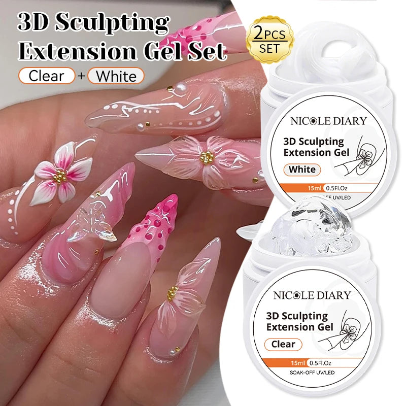 NICOLE DIARY White Non Stick Hand Extension Gel Nail Polish For 3D Shaping Carving Flower DIY Nail Art Extension Acrylic