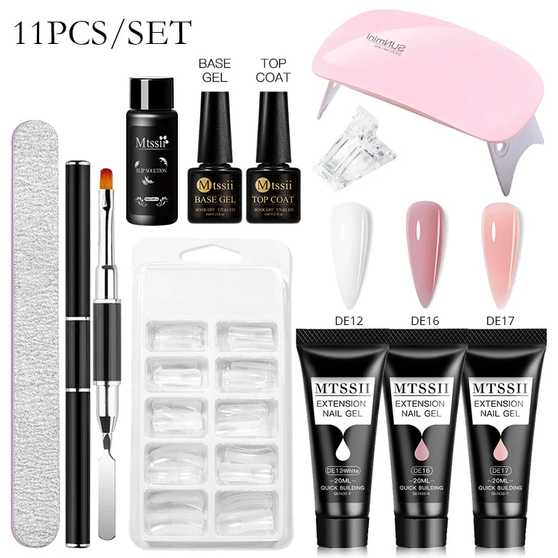 Mtssii 17PCS/Set 20ml Nail Extension Gel Set Builder UV Gel for Nails With 6W UV LED Lamp Nail Extension Tools Kit For Beginner