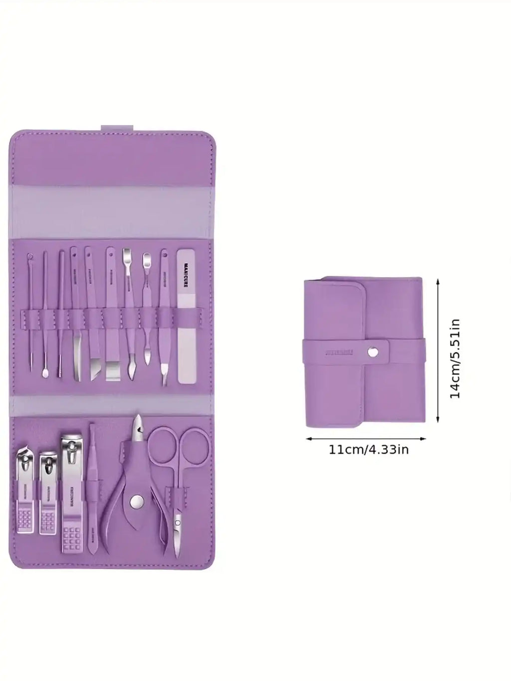 16pcs Stainless Steel Manicure & Pedicure Tool Set, Nail Care Kit, Suitable For Home, Office, Outdoor Travel, Gifts, Nail Salons, Back To School