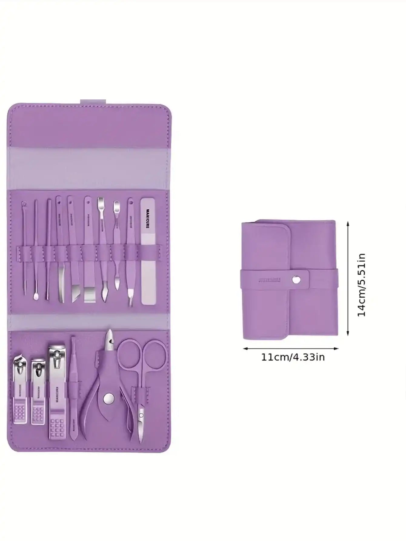 16pcs Stainless Steel Manicure & Pedicure Tool Set, Nail Care Kit, Suitable For Home, Office, Outdoor Travel, Gifts, Nail Salons, Back To School