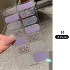 Pink Glitter Design Baking-free Nail Stickers French Style Solid Color Adhesive Full Cover Nail Strip Slider DIY Manicure Decals