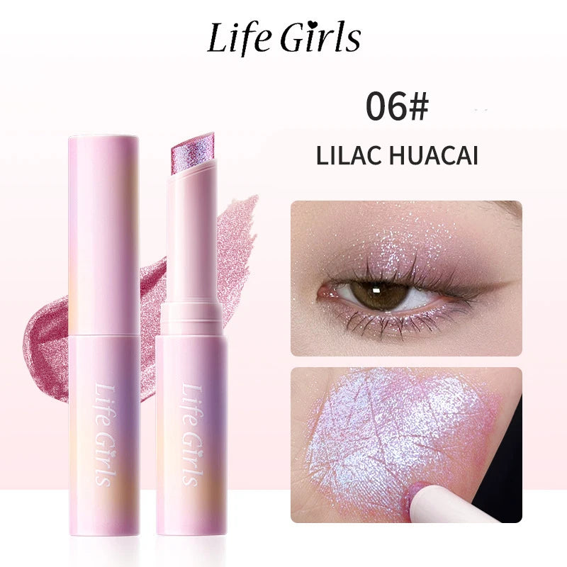 Water-Gel Eyeshadow Stick Is a Single-Swipe Makeup Highlighter Eyeshadow Stick with a Pearlescent Shimmer in Various Colors. Glowing Highlighter Eyeshadow Stick Is a Stick That Can Be Used on Both Eyebrows. The Waterproof Eff