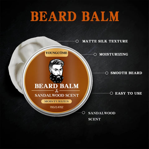 Organic Beard Growth Oil & Sandalwood Balm 1/2/4 Set-24H Nourishing, No Flakes, Men's Grooming Kit with Argan Oil & Vitamin E