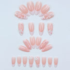 ARTAUG 96PCS Pressed French Almond False Nails With 3d Bow Pearl And Flower Designs, Reusable Acrylic False Nails