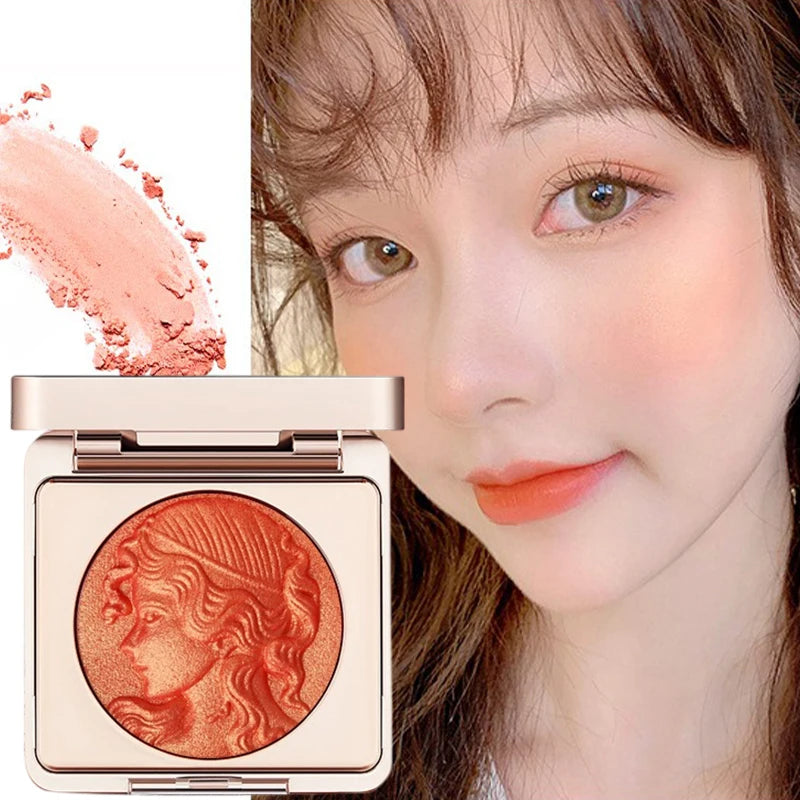3D Orange Highlighter Embossed Blush Palette Long-Lasting Shimmer Powder Pink Coral Rouged For Cheeks Eyes Smooth Cosmetics