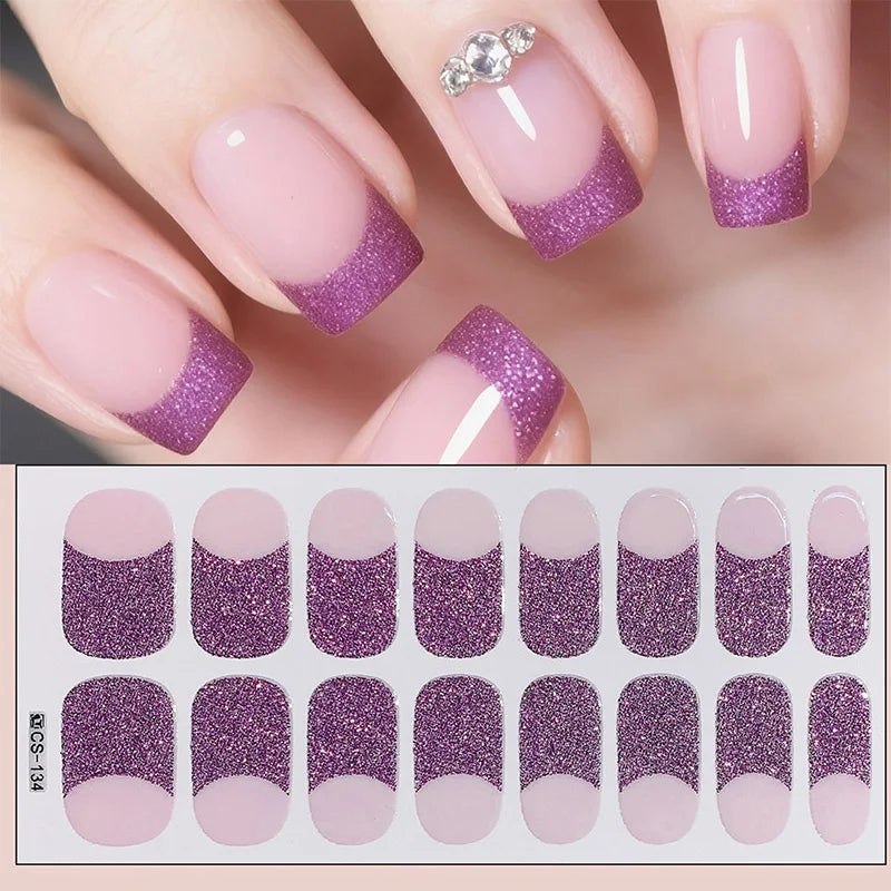 14/16Tips Full Cover Gradient Nail Stickers Multi Color Self Adhesive Slider No Need UV Lamp Cured Press ON Nail Decal
