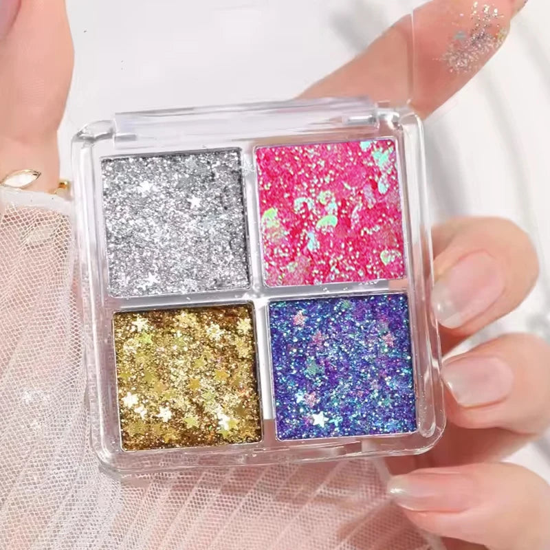 Sparkling Diamond 4 color eyeshadow tray - Halloween pumpkin and cherry tones, blue/gold/yellow, cosplay and stage makeup