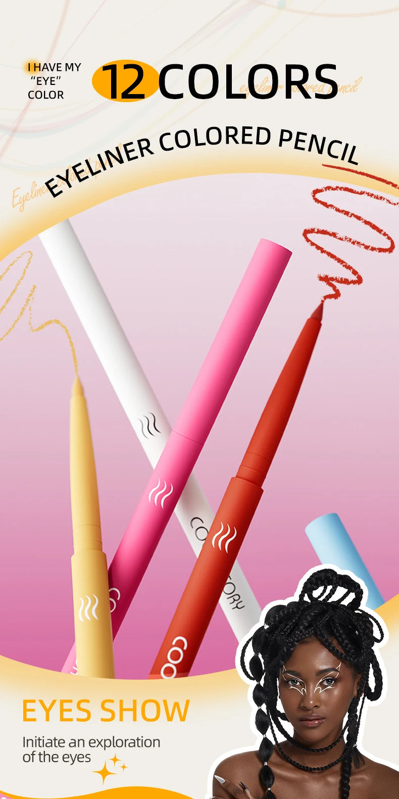 COOL STORY 12 Colors Matte Eyeliner Gel Pencil Set Creamy Eyeshadow Stick Silky Smooth Waterproof Sweat Body Paint Pencil