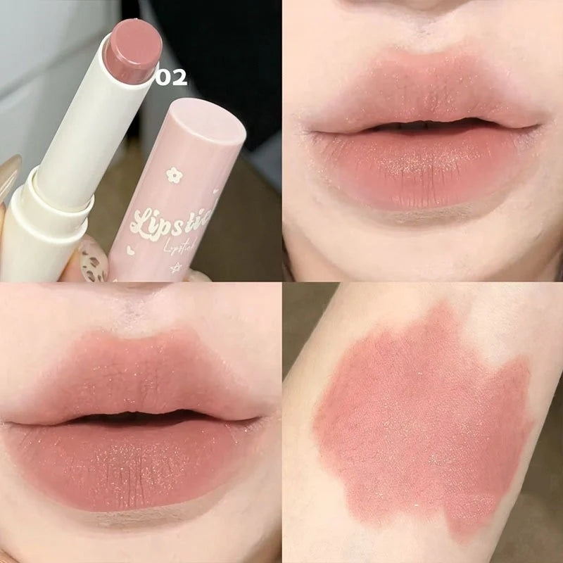 Shimmer Velvet Matte Lipstick Rose Cream Silky Finish Long-Lasting Waterproof Full Coverage Nude Grey Brown Lip Tint Make Up