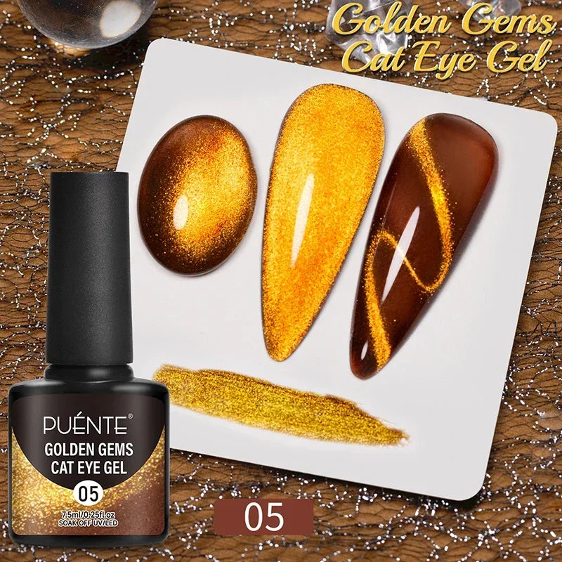 PUETNE 7.5ML Amber Moonlight Cat Magnetic Gel Nail Polish Winter Nails Jelly Glass Cat Eye Soak Off UV Semi-Permanent Varnish
