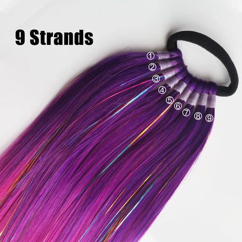 Purple Red Pink Tinsel Ponytail Extension with Elastic Hair Tie Synthetic Braiding Hair For Kids Girls Crazy Hair Day Brave Hair