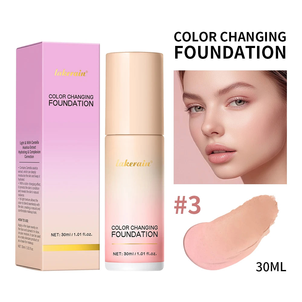 Lakerain Magic Color Changing Foundation Liquid Long Lasting Hydrating lightweight Base Makeup High Coverage Effective Concealer