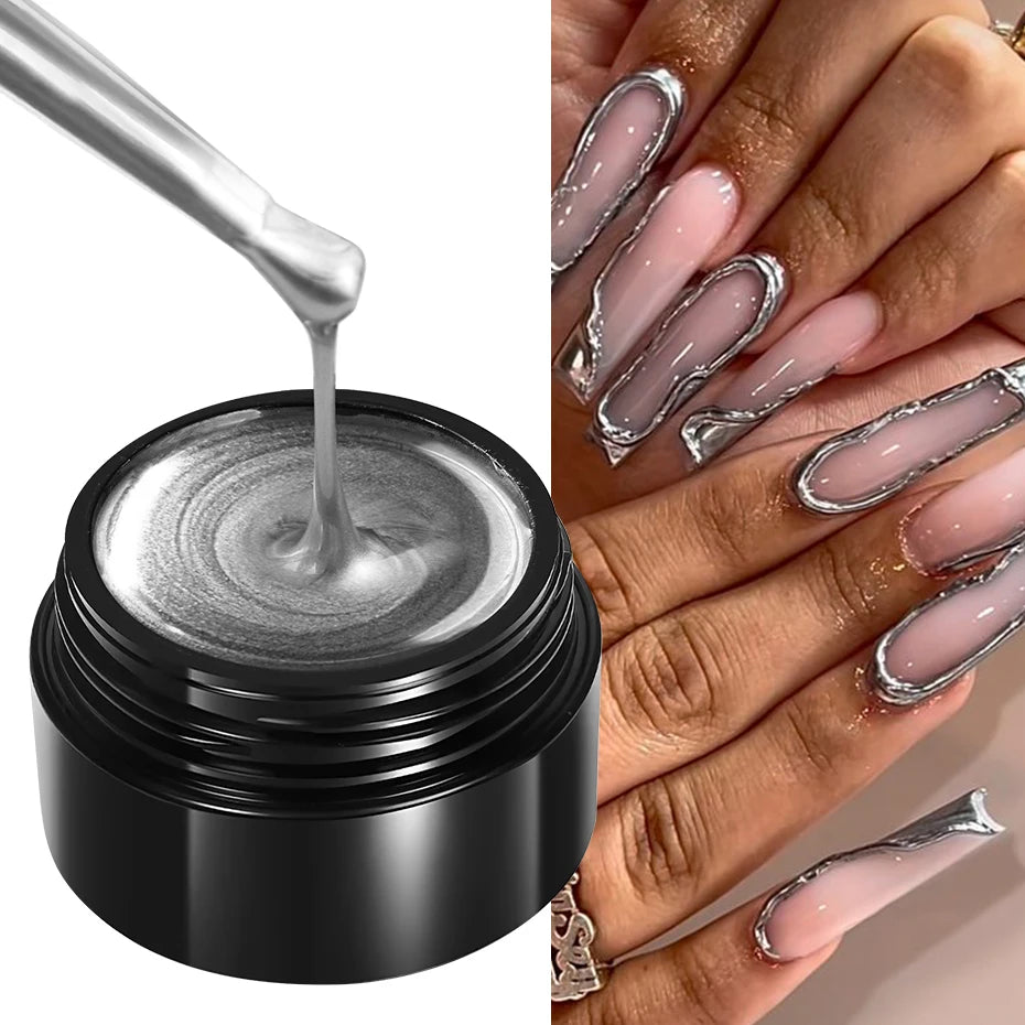 Metallic Painting Gel Chrome Gold Silver Rose Gold Mirror Effect Nail Polish Super Bright Drawing Line French Nail Art Varnish