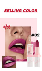 Shimmery Diamond Lipstick 10 Shades Waterproof Glittery Non Transfer Red Lip Tint Smooth Long Wear Pearly Lipstick