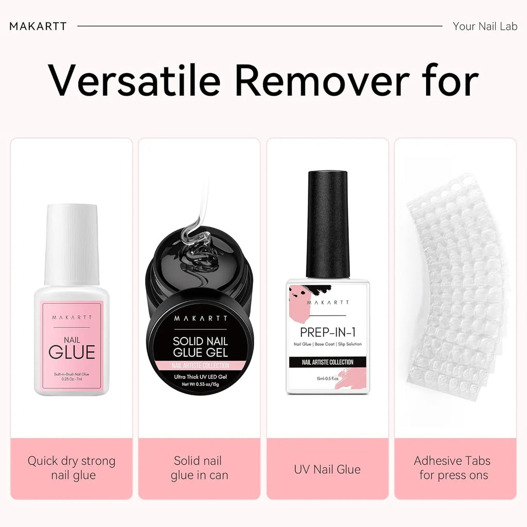 Makartt Super Strong Nail Glue and Glue Remover ,Quick Glue Debonder | Easy Removal with a Dropper Applicator For Press On Nails