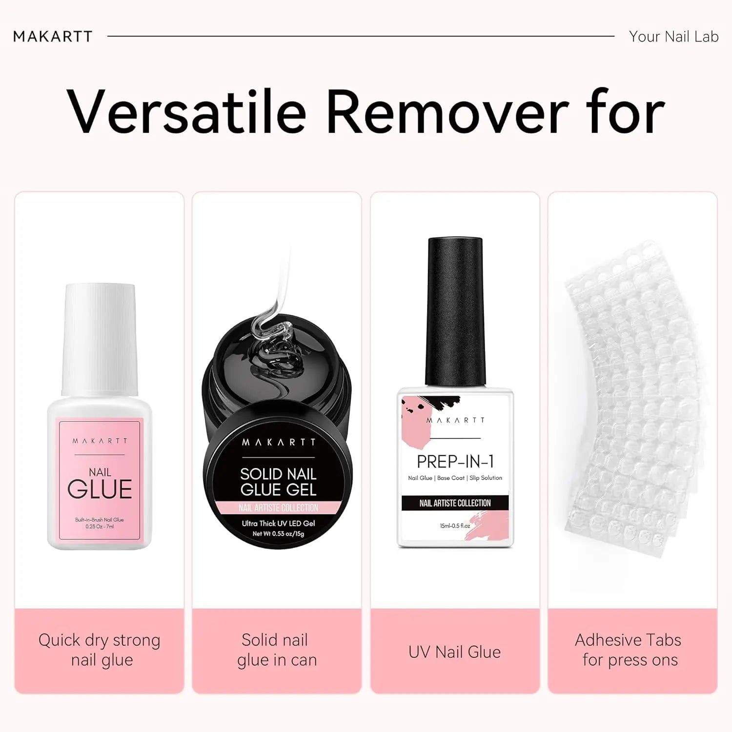 Makartt Super Strong Nail Glue and Glue Remover ,Quick Glue Debonder | Easy Removal with a Dropper Applicator For Press On Nails