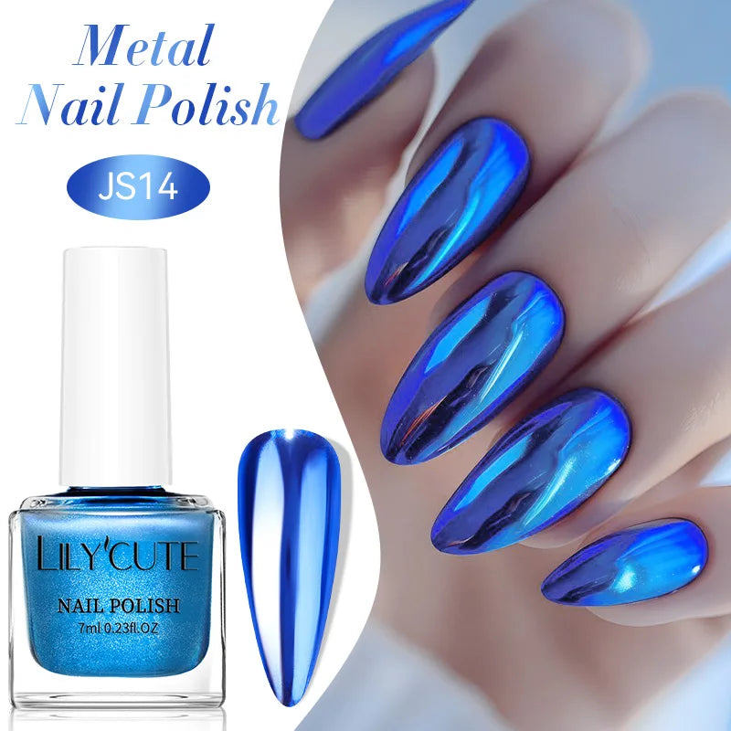 LILYCUTE 7ml  Mirror Metallic Nail Polish No Need of UV LED Lamp Nail Supplies Vernis Red Purple Mirror Effect for Nails
