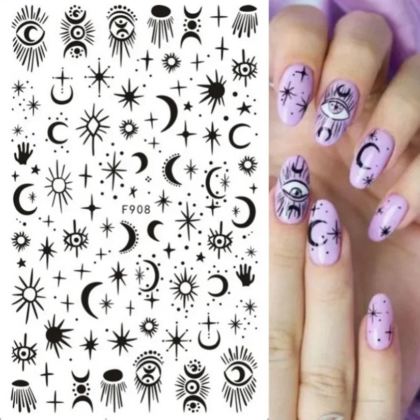 Adhesive stickers with European and American style cross snake black and white wave dot hot silver line letter nail stickers