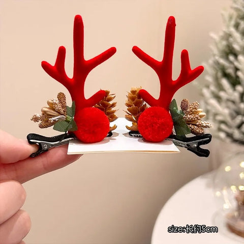 Christmas Hair Accessories 1Pair Cute Cartoon Antler Hair Clips For Women Girls Lovely Hair Ornament Hairpins Barrettes Hairgrip