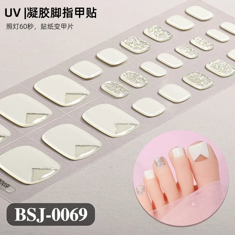 26Tips French Leopard Print UV Gel Toenail Sticker Bronzing Dye Gradient Cross-border Semi Baked Gel Nail Sticker UV Lamp Needed