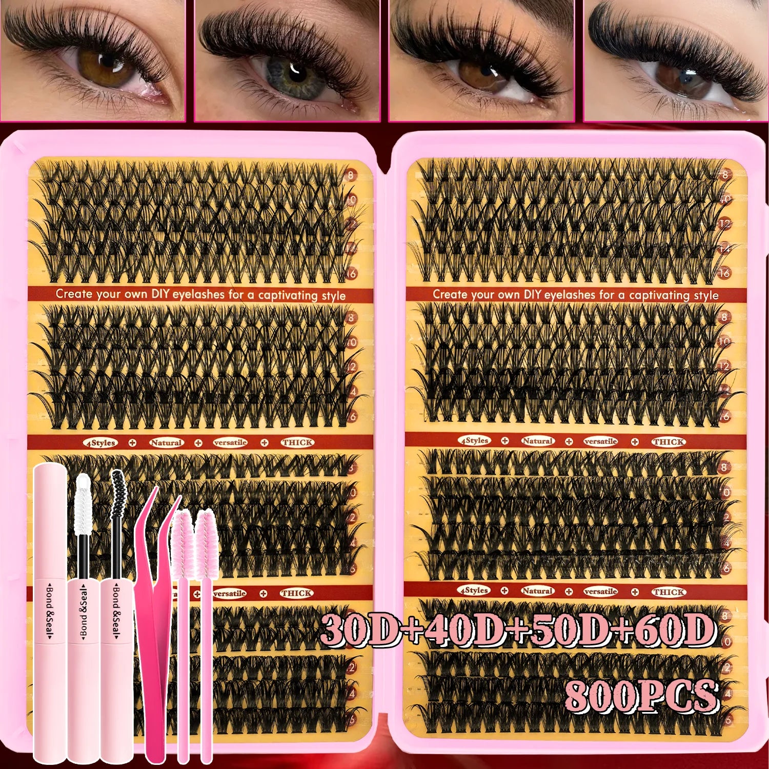170/400/402/800PCS Eyelash Cluster Kit Multiple Combination From Natural to Dense Mixed Density Daily Makeup Party & Dramatic