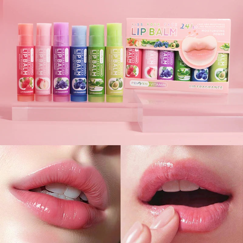 6Pcs Fruit-Flavored Lip Balm Set Aloe Vera Deeply Hydrating Lip Moisturizer Lip Care Product Reduce Lip Lines & Plump Lips