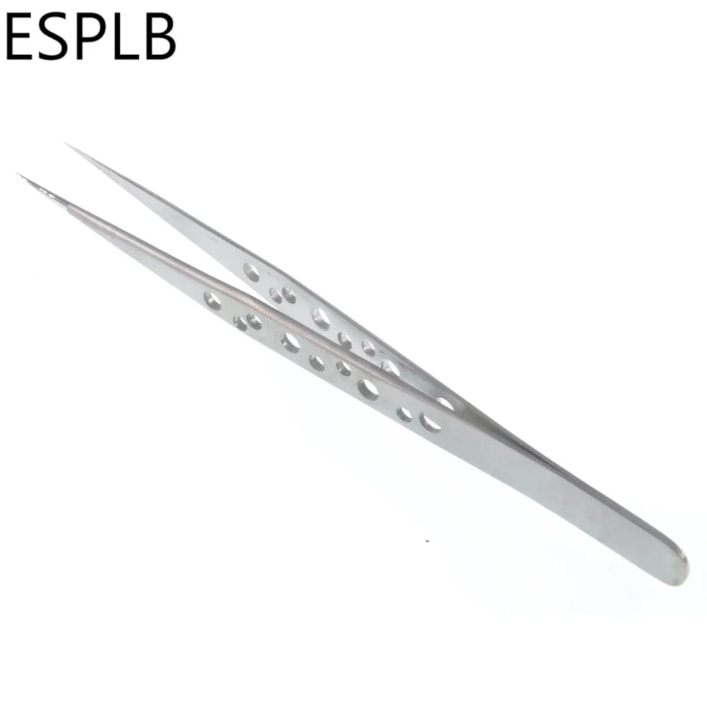 ESPLB Anti-Static Precision Stainless Curved Straight Tip Electronics Industrial Tweezers Silver/Black Phone Repair Hand Tools
