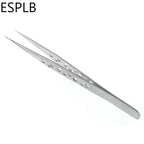 ESPLB Anti-Static Precision Stainless Curved Straight Tip Electronics Industrial Tweezers Silver/Black Phone Repair Hand Tools