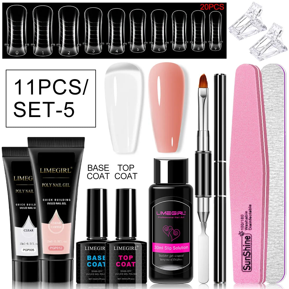 Poly Nail Gel Set for Extension Nails, Long Lasting, Natural-looking, Strong Builder Enhancement for Salon Manicure DIY at Home