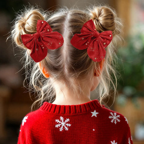 2Pcs Baby Girls Christmas Velvet Bow Hair Clips Sparkling Star Hairpins Children Xmas Party New Year Headwear Accessories Gift