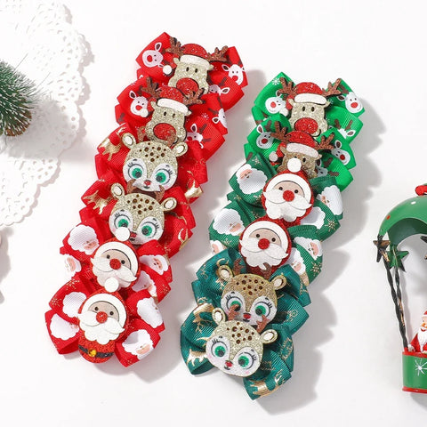 4pcs/set Baby Girl Christmas Party Hair Clips Shiny Santa Deer Decorations Hairpin Kids Headwear Hair Accessories Gifts