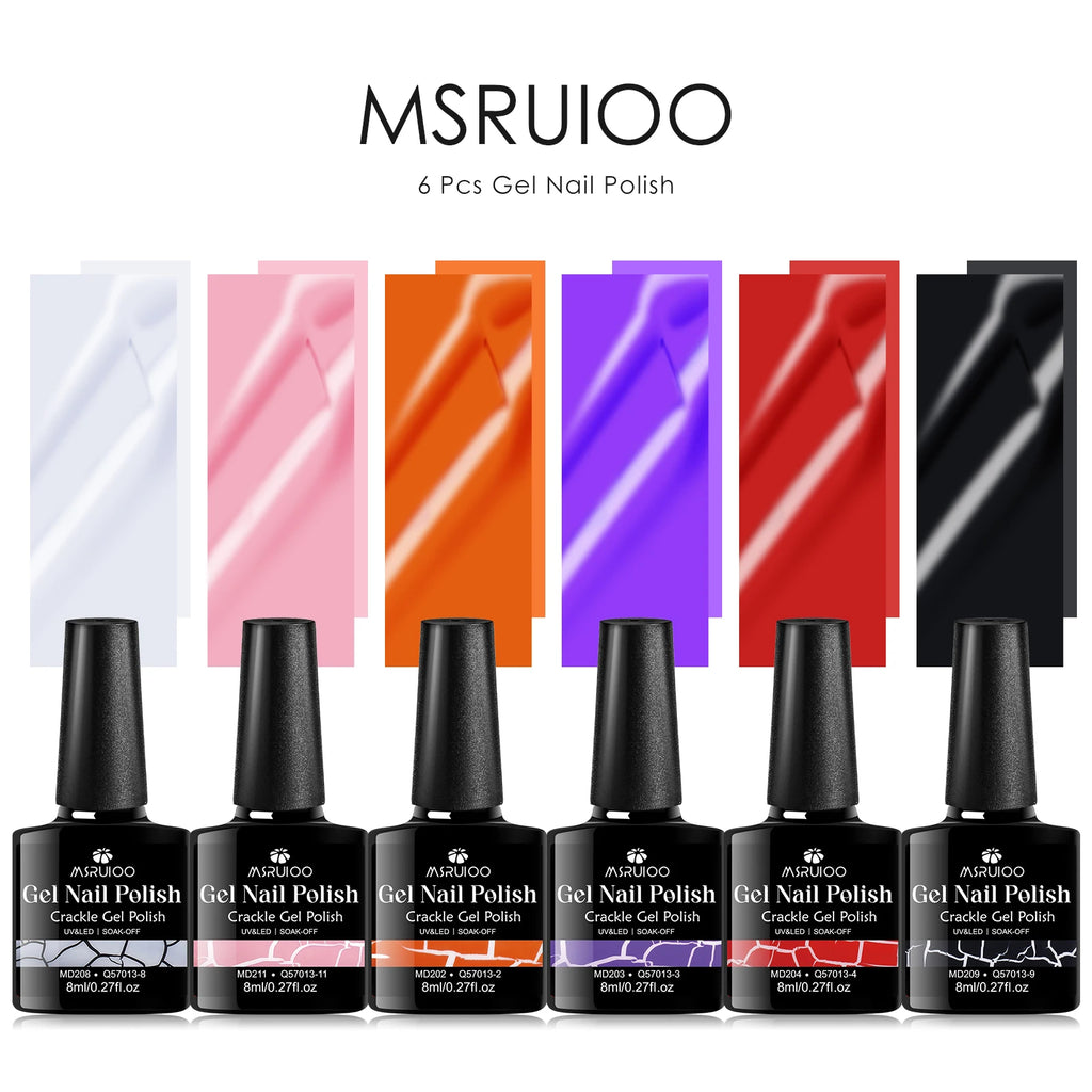 6pc Crackle Gel Nail Polish Set Quick Dry Nail Supplies Varnishes Hybrid Semi Permanent Soak Off Manicure for Nails Design