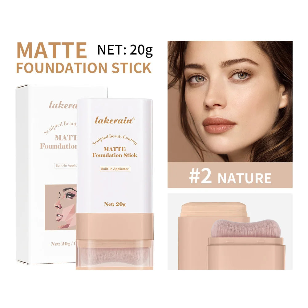 Skin Tint Foundation Stick with Brush Multi Use Matte Waterproof Long Lasting Oil Control Thin Coverage for Blemishes Concealer