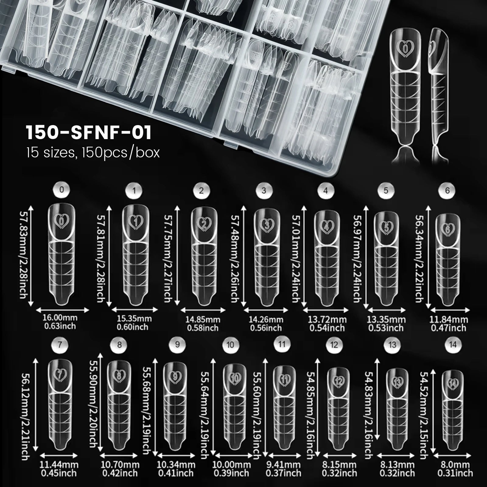 150Pcs Space French Nail Dual Forms Clear Nail Extension 15 Sizes Nail Forms Reusable Nail Tips For Gel Manicure DIY Salon Tools