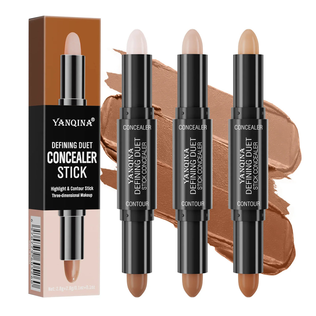 YANQINA Double-heads Contour & Highlight  Stick Sculpted Shading and V-Shape Facial Sculpting Two-in-one Concealer Pen Makeup