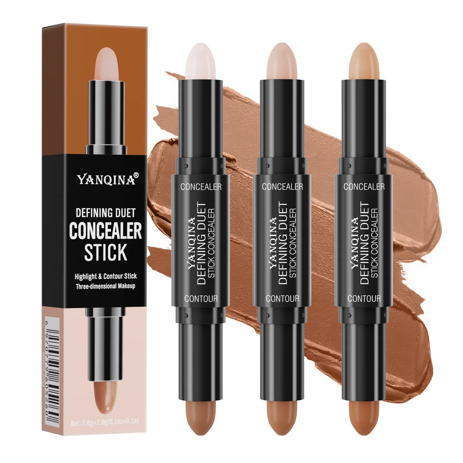 YANQINA Double-heads Contour & Highlight  Stick Sculpted Shading and V-Shape Facial Sculpting Two-in-one Concealer Pen Makeup