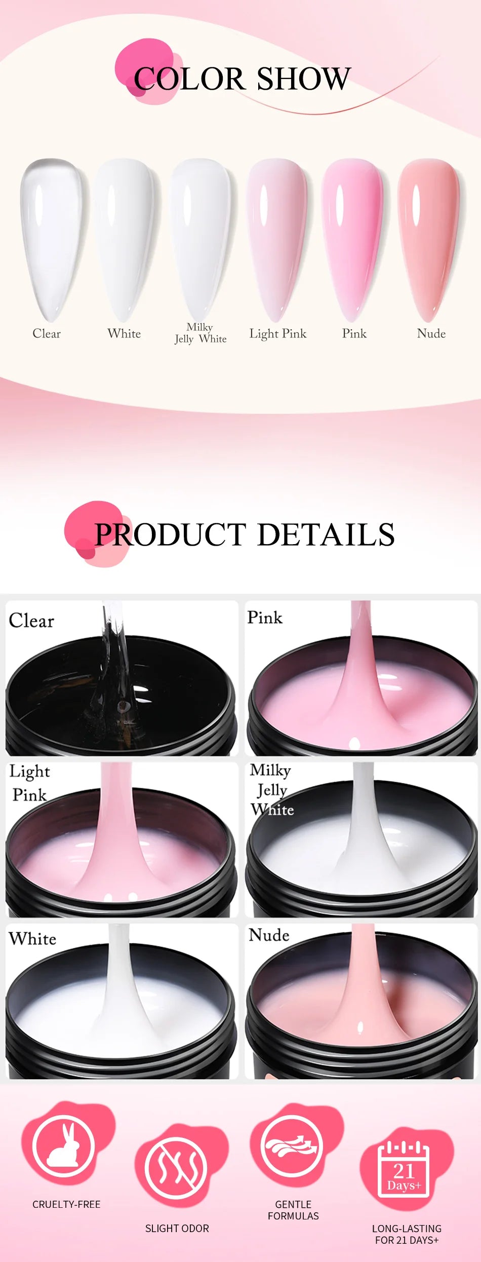UR SUGAR 150g Transparent Nail Extension Gel Jelly White Light Pink Acrylic French Nail Art UV LED Gel Semi Permanent Manicure