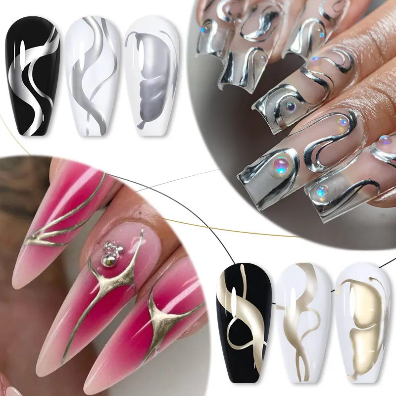 LILYCUTE 3Pcs/Set Metallic Painting Liner Gel Polish Super Bright Gold Silver Mirror Gel Nail Polish Semi Permanent Nail Get