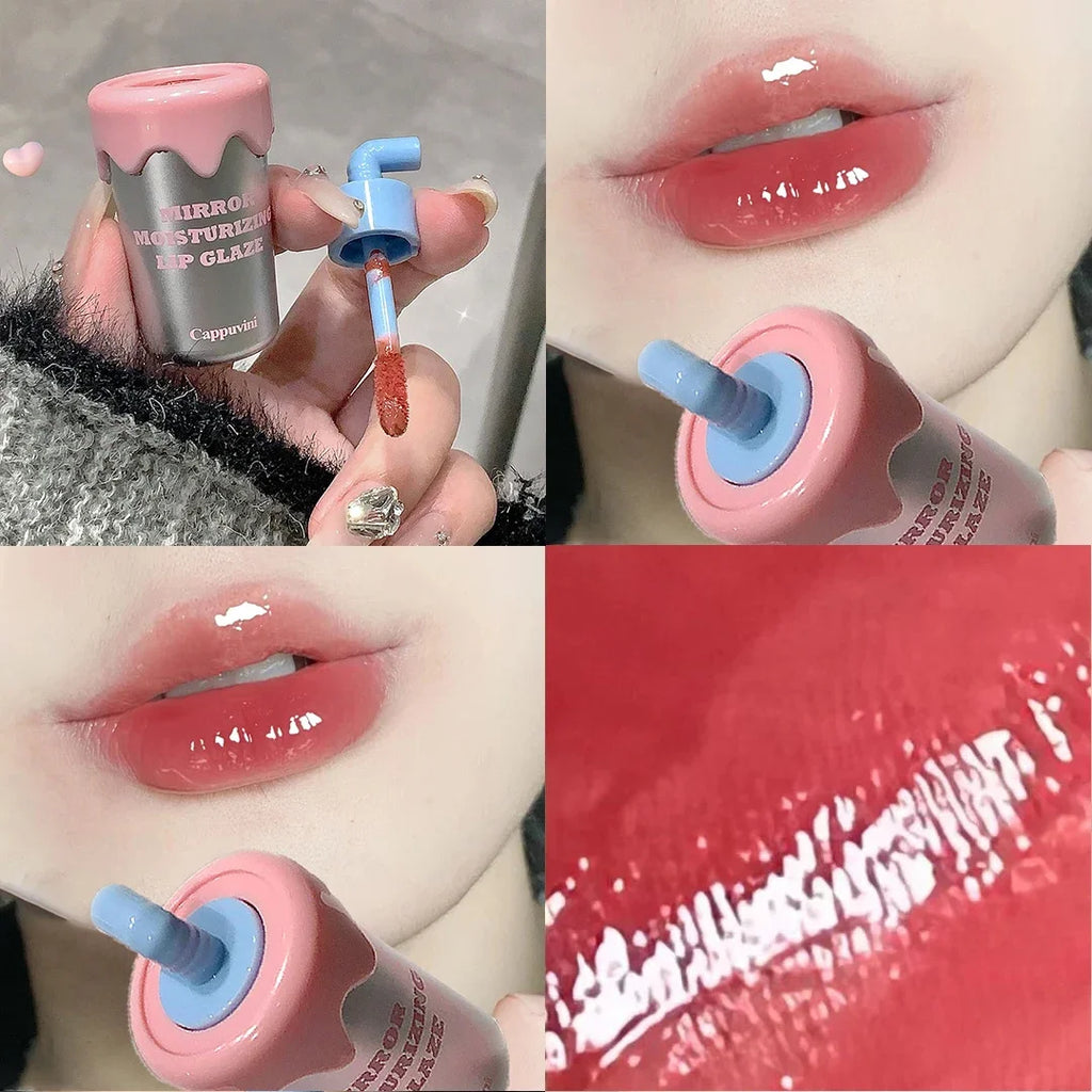 Tea Cup Design Jelly Moisturizing Lip Glaze Crystal Nude Mirror Cherry Pink Lip Tint Plumper Oil Water Gloss Liquid Lipstick