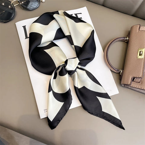 60Colors Luxury Scarf Women 70*70Cm Silk Feel Square Hair Wrapping Foulard Satin Shawl Big Size Head Bandana Hijab Handkerchief