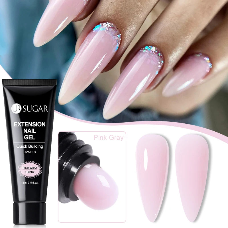UR SUGAR Milky White Clear Pink Color 15ml Jelly Extension Nail Gel Polish Soak Off UV LED Gel Varnish Manicure Tips Tools
